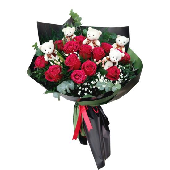 Red Rose Bouquet with Teddy Bear